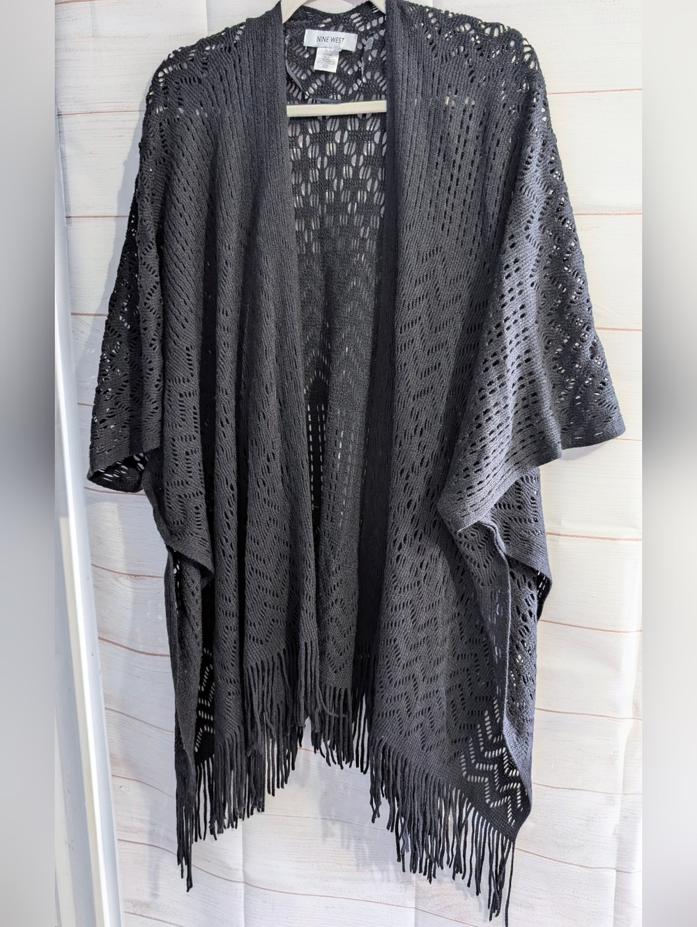 Nine West Black Crochet Fringe Kimono